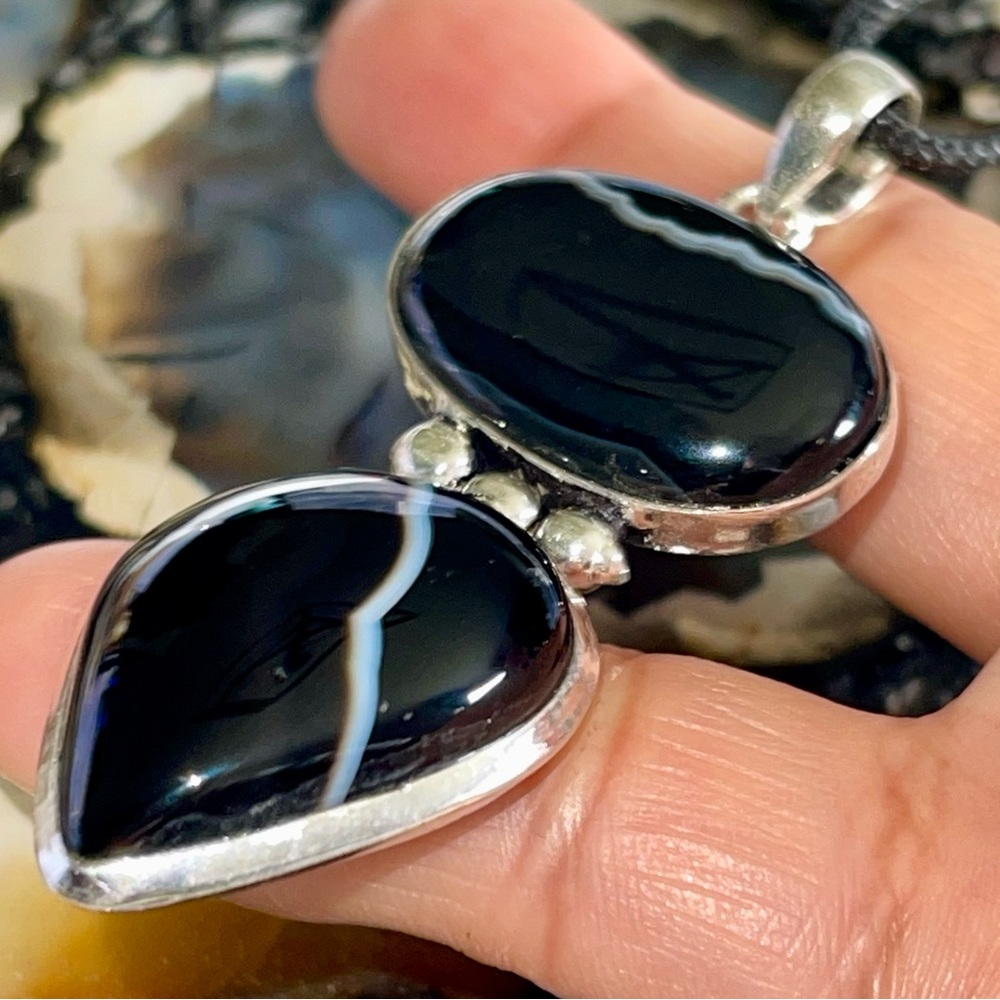 Black Botswana Agate Pendant 2 1/2”